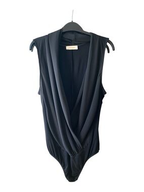 Chelsea Black Draped V-Neck Sleeveless Bodysuit